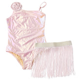 METALLIC ROSE ONE PIECE SWIMSUIT W/ FRINGE SKIRT SET (PREORDER) - SHADE CRITTERS