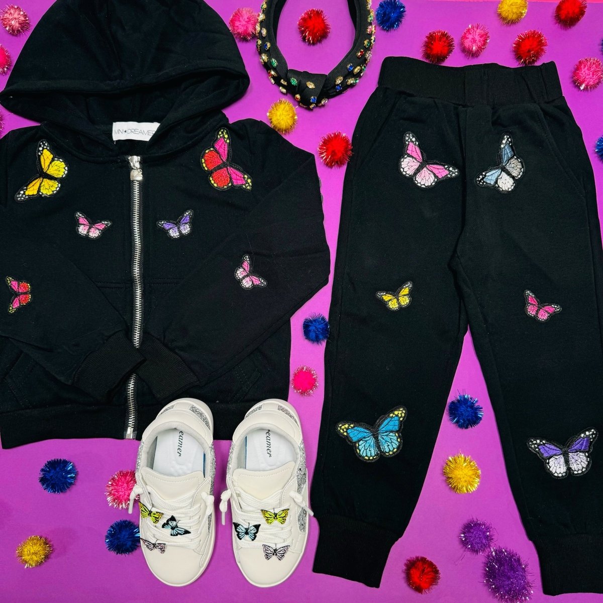 MONARCH BUTTERFLY ZIP UP HOODIE AND SWEATPANTS SET - MINI DREAMERS