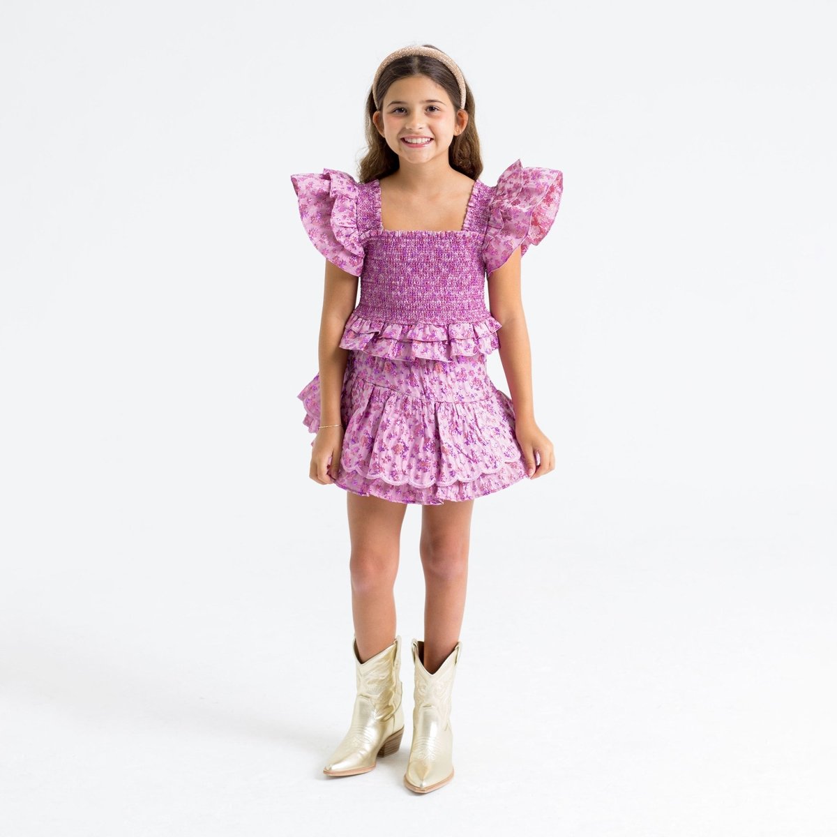 MYSTIQUE TYLER SMOCKED TOP AND RUFFLE SKIRT SET - SET