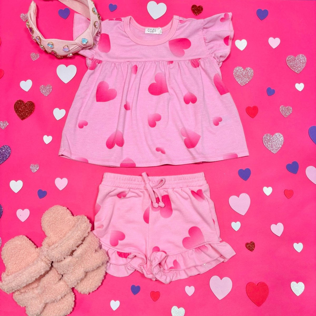 OMBRÉ HEART RUFFLE SHORTS - SHORTS