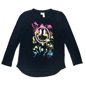 PAINT SPLATTER SMILEY FACE LONG SLEEVE TSHIRT - MALIBU SUGAR