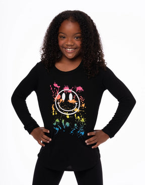 PAINT SPLATTER SMILEY FACE LONG SLEEVE TSHIRT (PREORDER) - MALIBU SUGAR