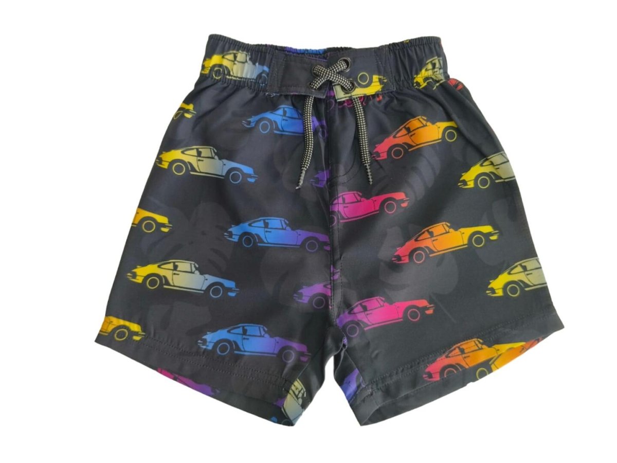 RACE CARS & PALM TREES SWIM TRUNKS (PREORDER) - MISH MISH