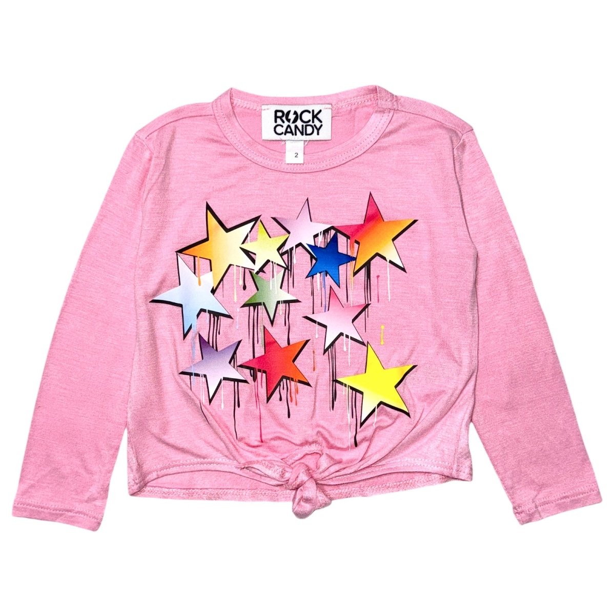 RAINBOW DRIP STARS LONG SLEEVE TIE TSHIRT - ROCK CANDY