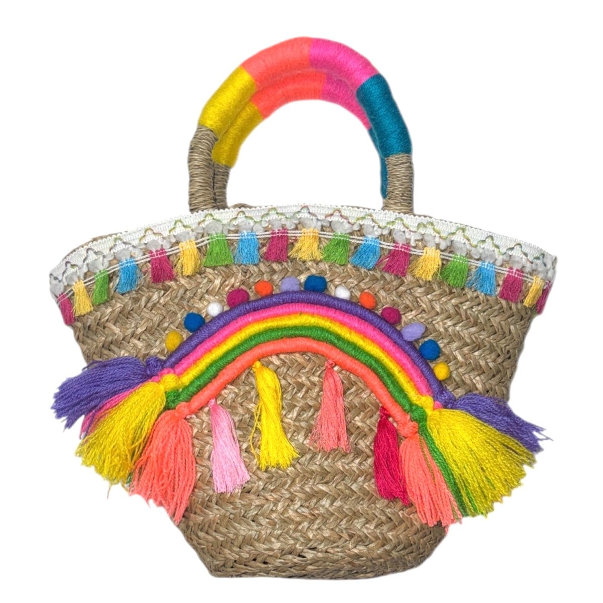 RAINBOW POM POM FRINGE BEACH BAG - PURSES