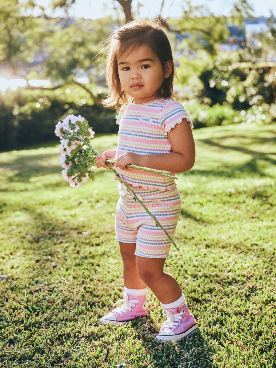 RAINBOW STRIPE RIB TSHIRT - HUXBABY