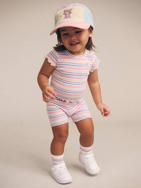 RAINBOW STRIPE RIB TSHIRT - HUXBABY