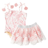 SEASIDE TOILE ONE PIECE SWIMSUIT W/ LACE SKIRT SET - ONE PIECE SWIMSUIT