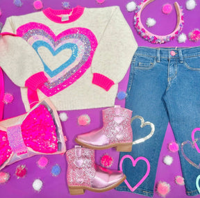 SEQUIN HEART KNIT SWEATER - BILLIEBLUSH