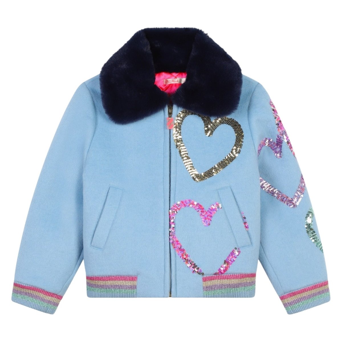 SEQUIN HEARTS FAUX FUR COLLAR DENIM JACKET (PREORDER) - BILLIEBLUSH