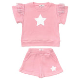 SEQUIN STAR RUFFLE SLEEVE TSHIRT AND SHORTS SET - SET