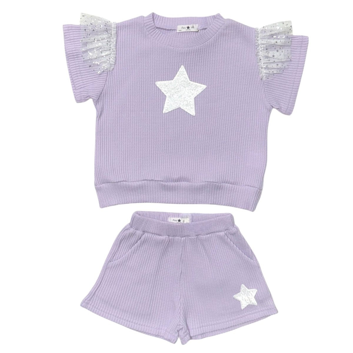 SEQUIN STAR RUFFLE SLEEVE TSHIRT AND SHORTS SET - SET