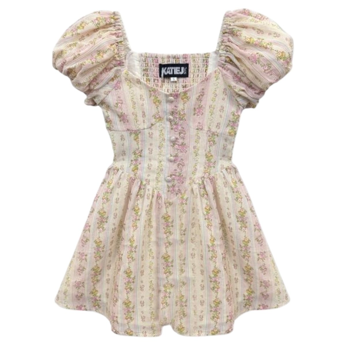 SHABBY CHIC FLORAL STRIPE GRETA DRESS - DRESSES