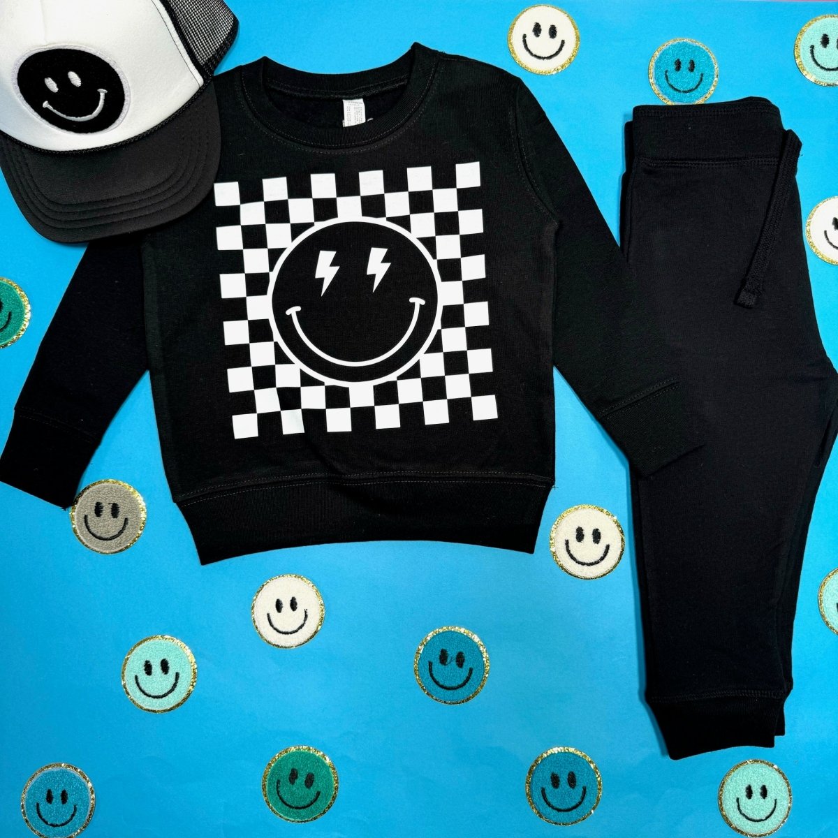 SMILEY FACE CHECKERED SWEATSHIRT - ROCK CANDY