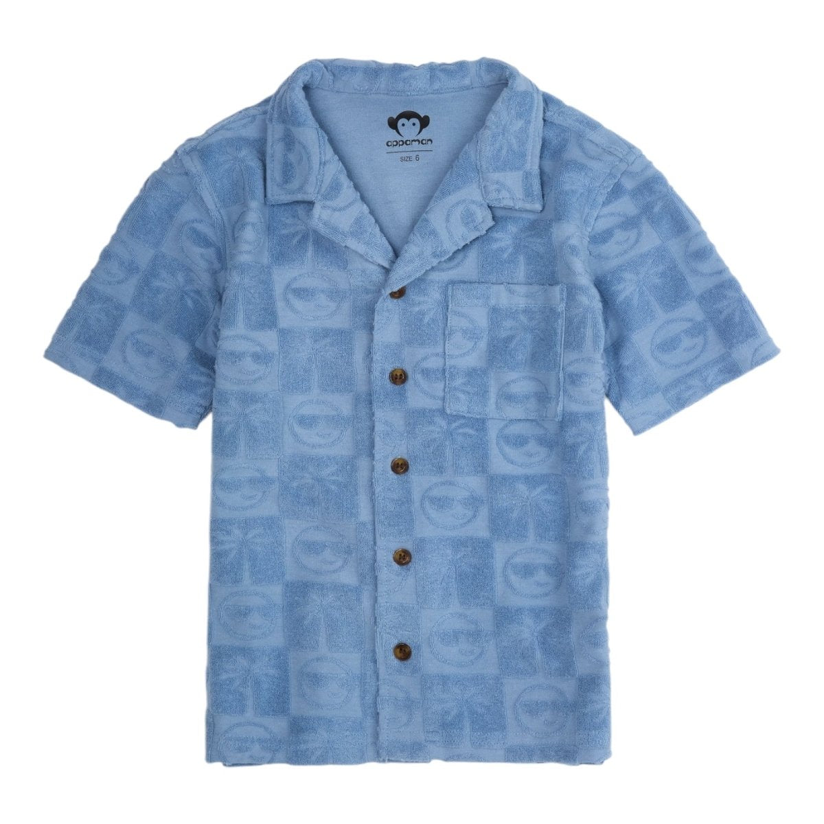 SMILEY FACE CHECKERED TERRY RESORT BUTTON DOWN TOP (PREORDER) - APPAMAN