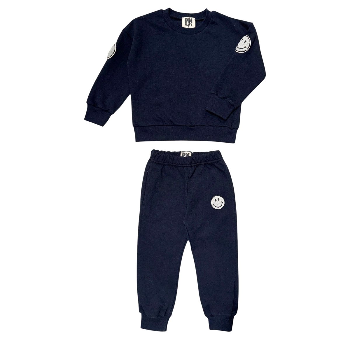 SMILEY FACE PATCH SWEATSHIRT AND SWEATPANTS SET - SET