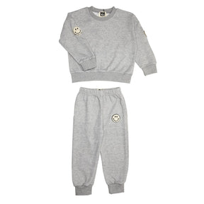 SMILEY FACE PATCH SWEATSHIRT AND SWEATPANTS SET - SET