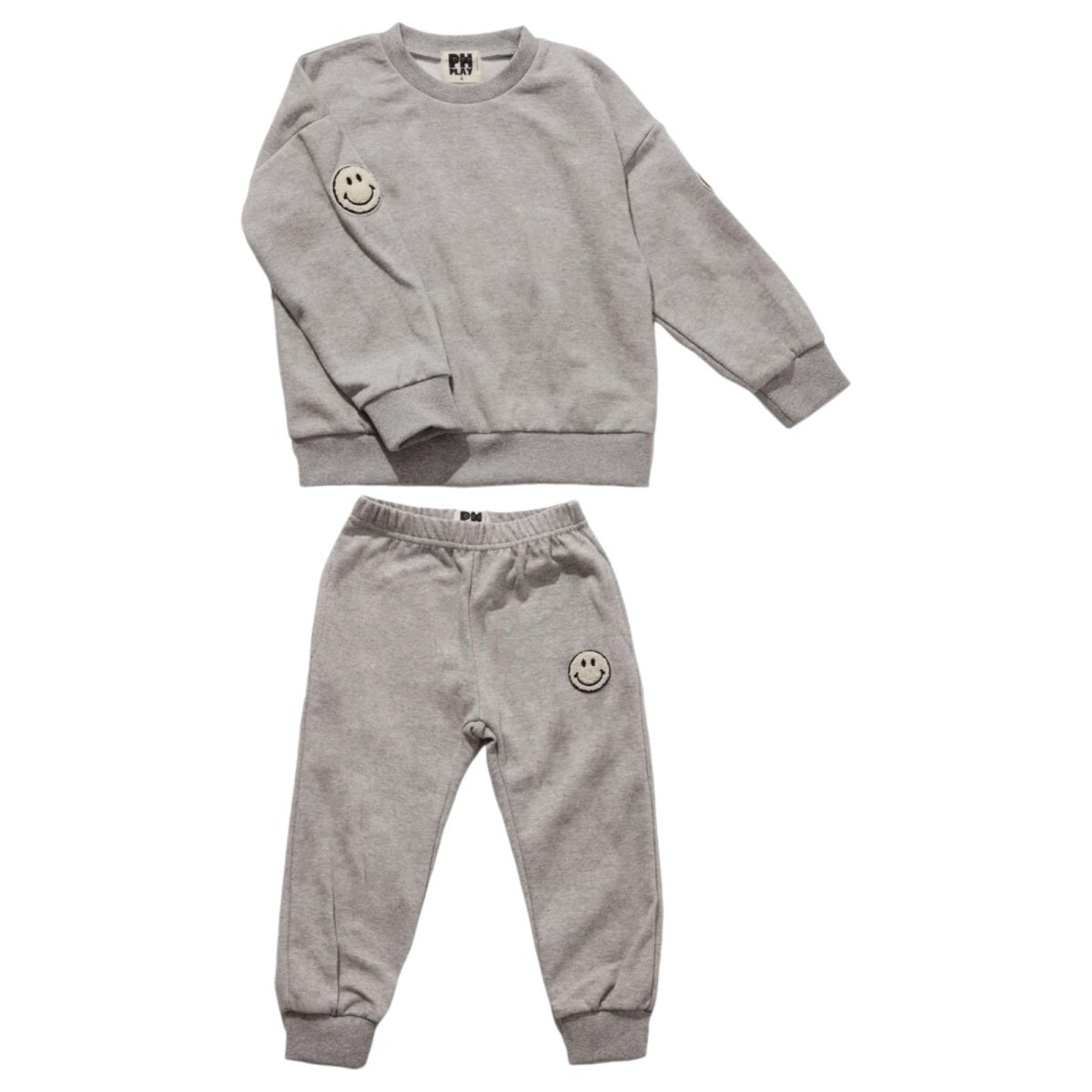 SMILEY FACE PATCH SWEATSHIRT AND SWEATPANTS SET (PREORDER) - PETITE HAILEY