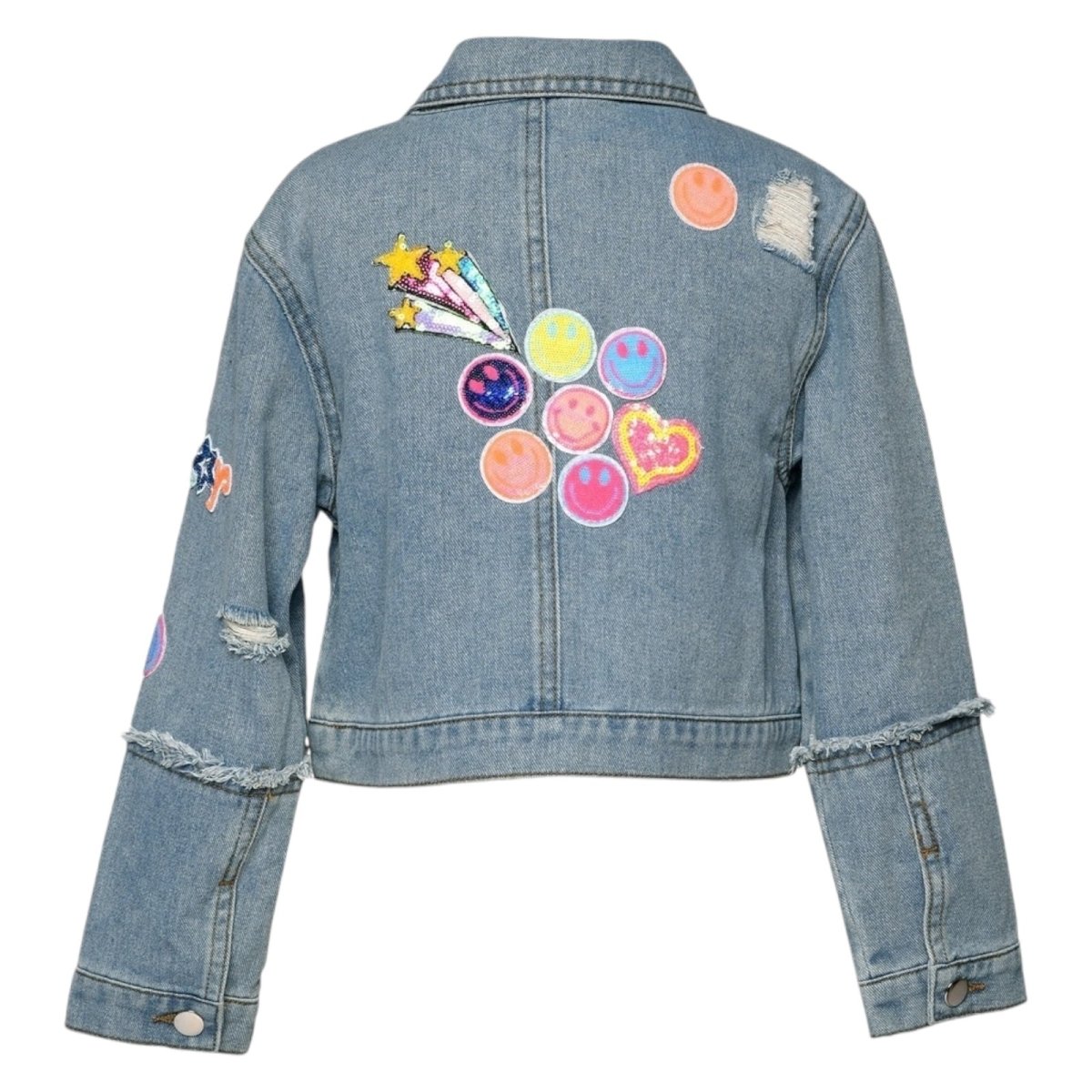 SMILEY FACE PATCHED DENIM JACKET (PREORDER) - SARA SARA