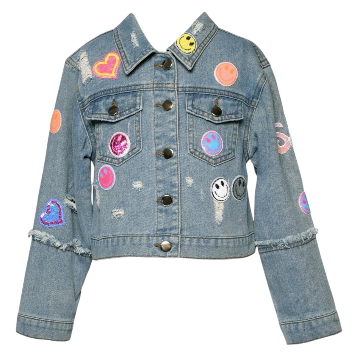 SMILEY FACE PATCHED DENIM JACKET - JACKETS