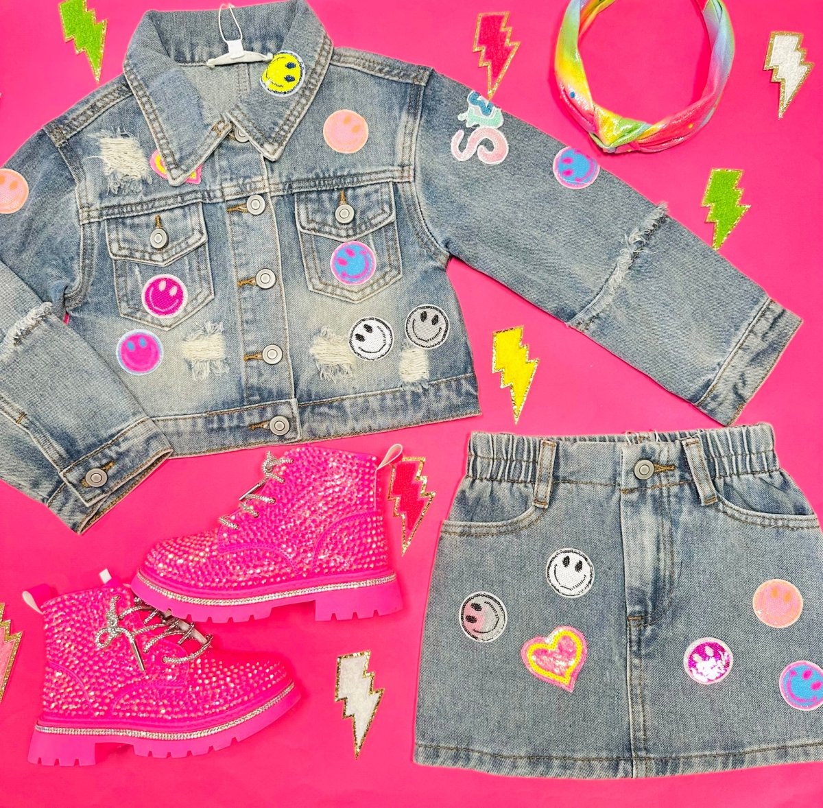 SMILEY FACE PATCHED DENIM JACKET - SARA SARA