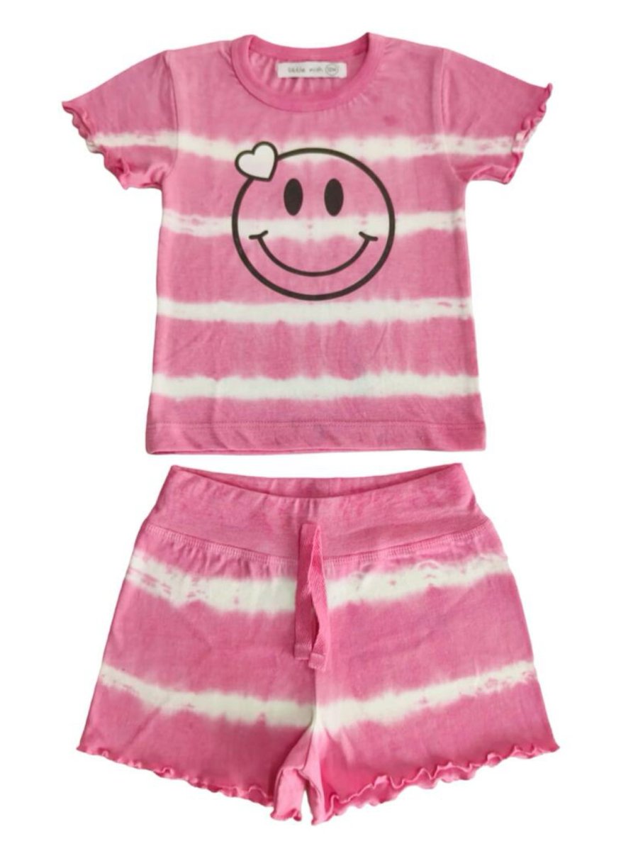 SMILEY FACE TIE DYE TSHIRT AND SHORTS SET (PREORDER) - MISH MISH