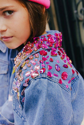 SPARKLE QUEEN OMBRÉ GEM DENIM JACKET (PREORDER) - LOLA AND THE BOYS