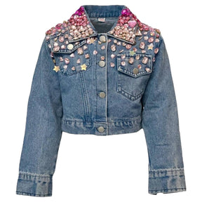 SPARKLE QUEEN OMBRÉ GEM DENIM JACKET (PREORDER) - LOLA AND THE BOYS