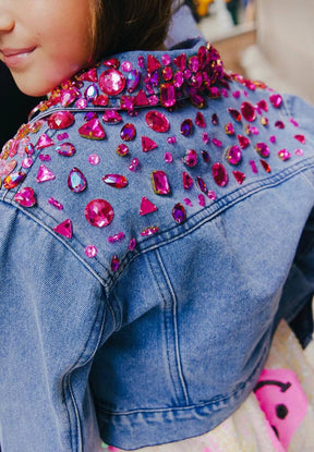 SPARKLE QUEEN OMBRÉ GEM DENIM JACKET (PREORDER) - LOLA AND THE BOYS