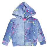 SPLATTER DENIM ZIP UP HOODIE - TEREZ