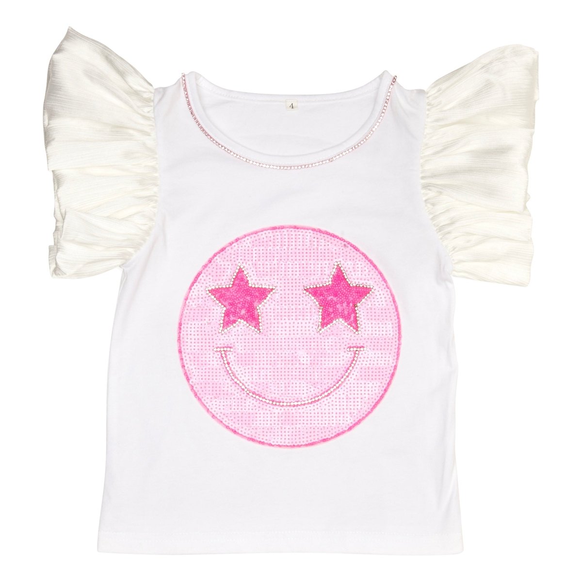 STARSTRUCK SEQUIN SMILEY RUFFLE TOP - SHORT SLEEVE TOPS