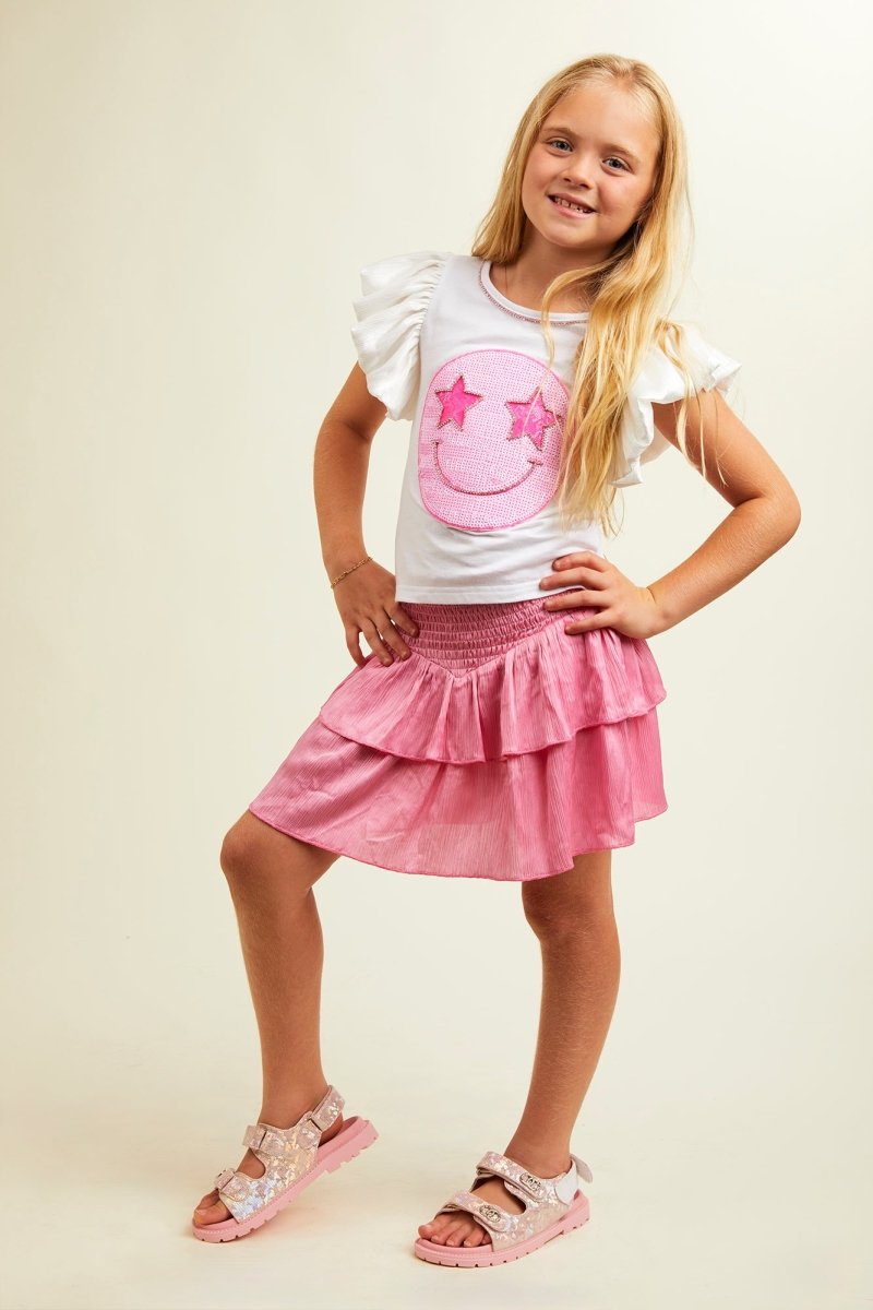 STARSTRUCK SEQUIN SMILEY RUFFLE TOP - MINI DREAMERS