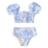 TROPICAL BLUES PUFF SLEEVE TWO PIECE BIKINI (PREORDER) - TWO PIECE BIKINI