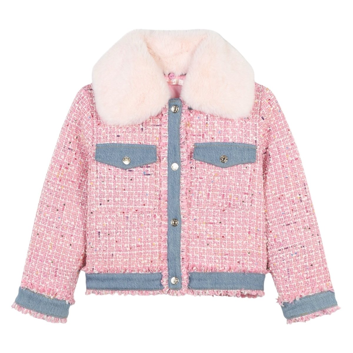 TWEED DENIM TRIM JACKET W/ REMOVABLE FAUX FUR COLLAR (PREORDER) - BILLIEBLUSH